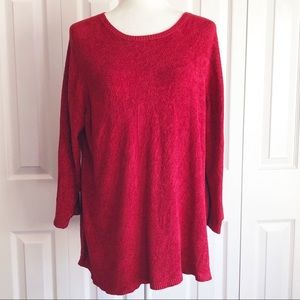 Evie Red 3/4 Sleeve Scoop Neck Pullover Sweater 2X